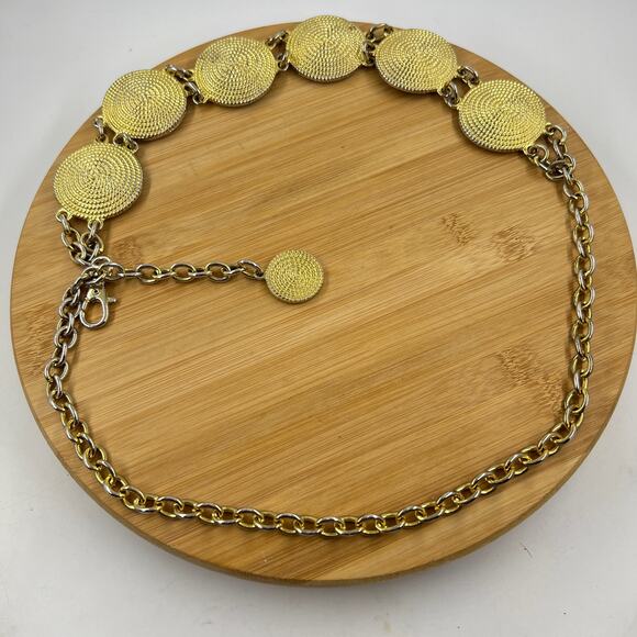 Gold Tone Spiral Medallion Chain Belt Up To 40” Waist Disco Costume Larp Cosplay - Picture 4 of 8